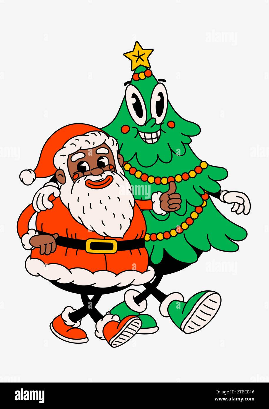 https://c8.alamy.com/comp/2TBCB16/retro-cartoon-black-santa-claus-and-christmas-tree-groovy-vintage-70s-funny-santa-and-fir-tree-characters-walking-arm-in-arm-ideal-for-christmas-and-2TBCB16.jpg