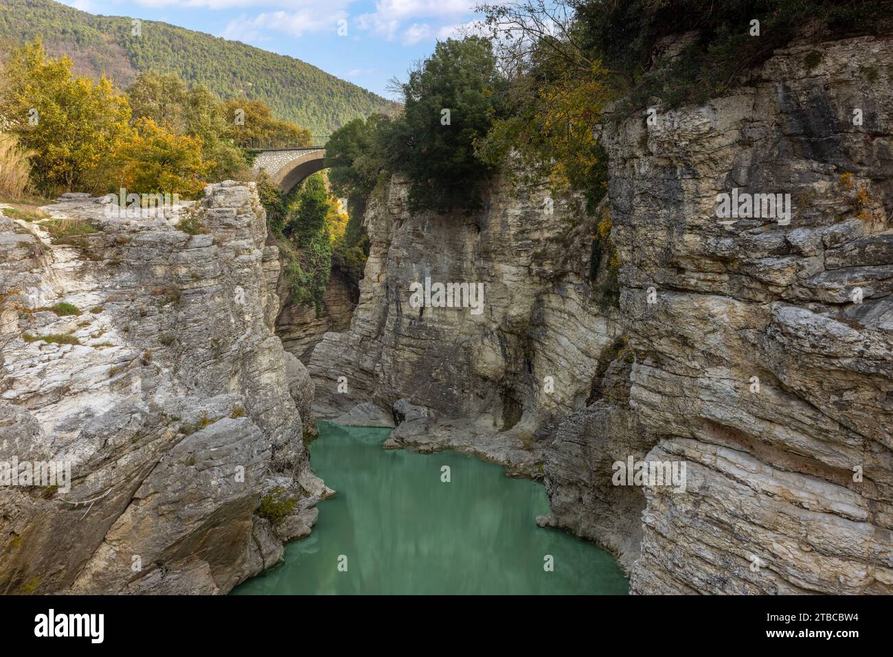 Marmitte dei Giganti, a natural canyon carved by the Metauro River in Fossombrone, Marche, Italy. Stock Photo