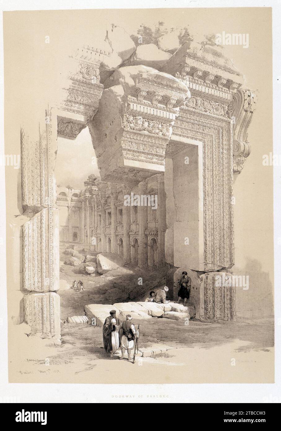 Gate of Baalbec (Baalbek) in Lebanon, drawing made on 07-05-1839 from 'The Holy Land', London 1849 Stock Photo