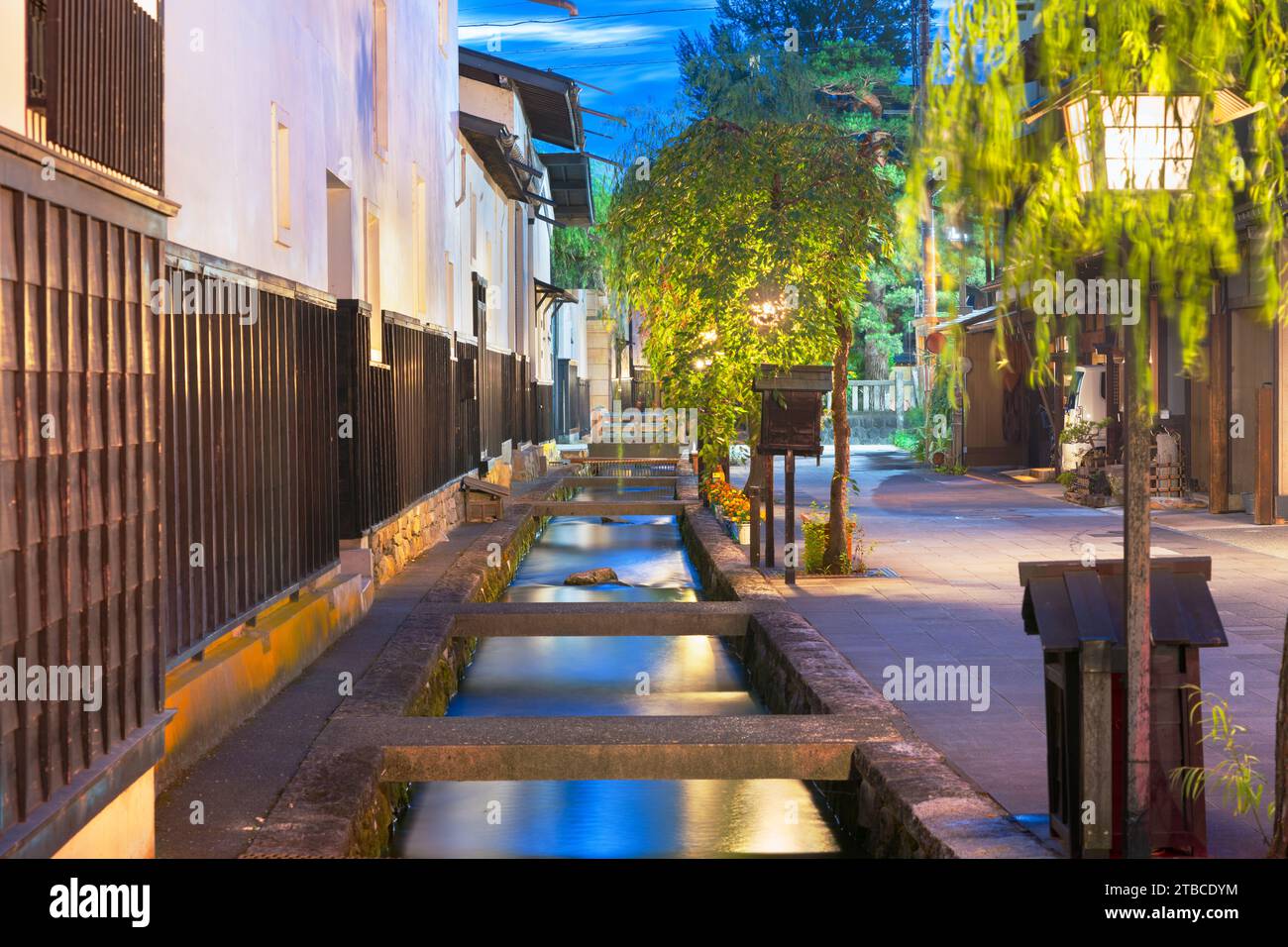 Hida, Gifu, Japan on Shirakabe Dozogai Street at twilight. Stock Photo