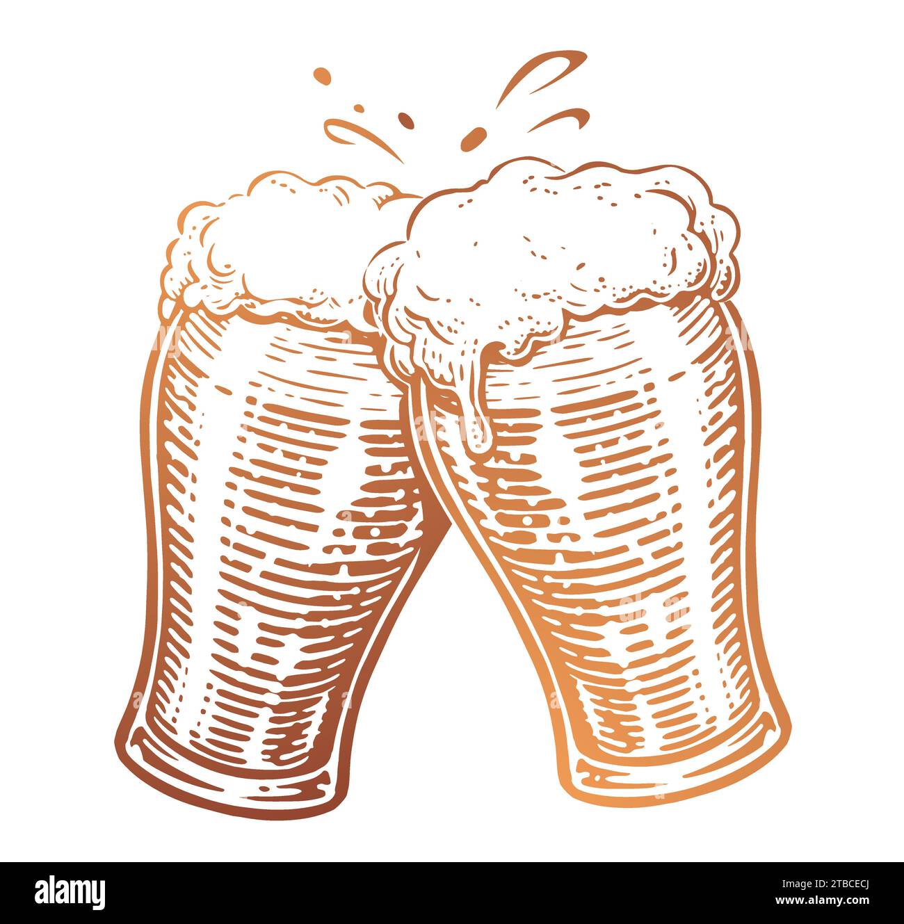 Cheers,Two Beer glasses toast. Clinking mugs full of ale and splashes