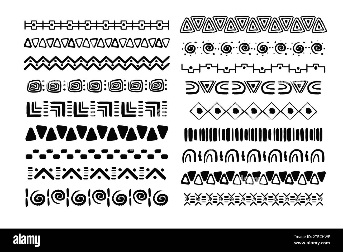 Set african tribal motive border in doodle hand drawn style from ...