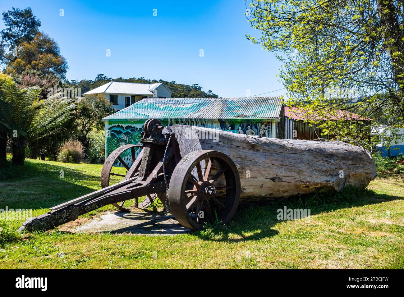 Log towing cart used in the pioneer days in display at the Wilmot