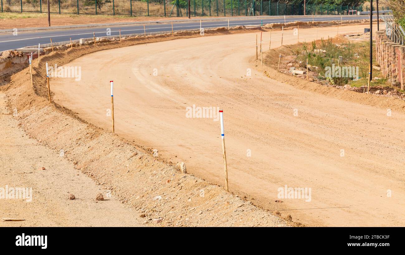 New Road Highway earthwork layout expansion structure closeup section upward photograph . Stock Photo