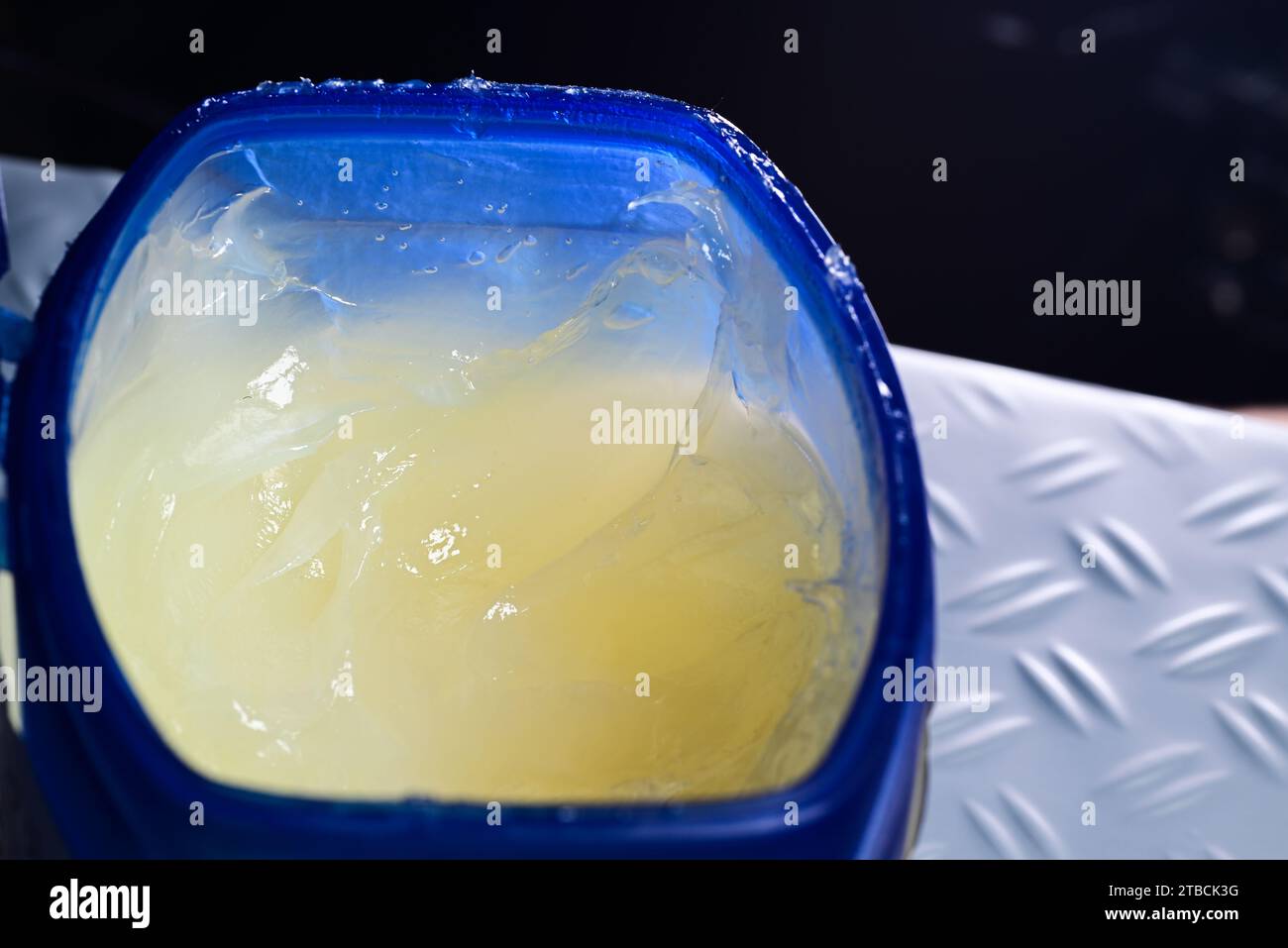 Petroleum jelly in a jar. Close up shot Stock Photo