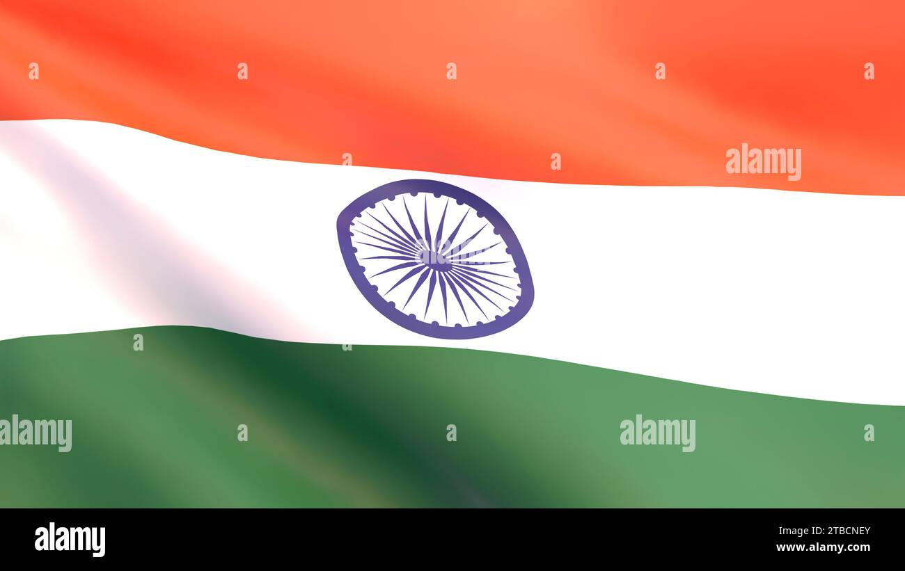 3D render - Indian flag fluttering in the wind. Stock Photo