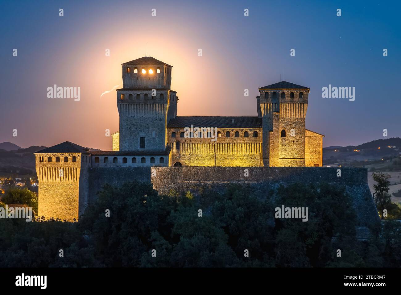 The Full Moon kept in the highest tower of the castle Stock Photo