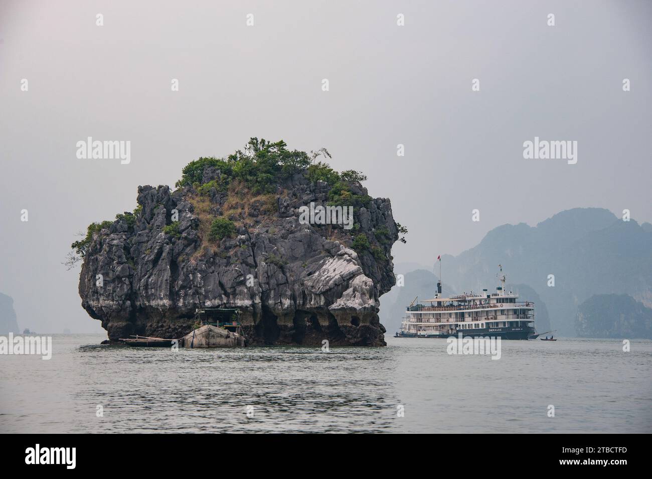 Panoramic view of Halong Bay cruise boats Vietnam Stock Photo