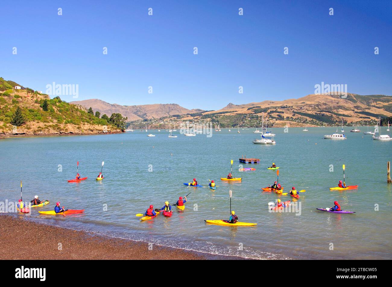 Teenage school group on kayaking course, Cass Bay, Lyttelton Harbour