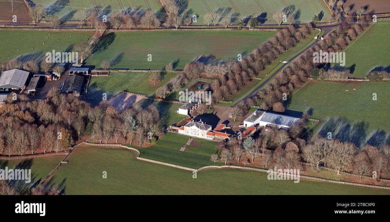 aerial view of a nice looking country house south of Mickley village and west of Lightwater Valley in North Yorkshire Stock Photo