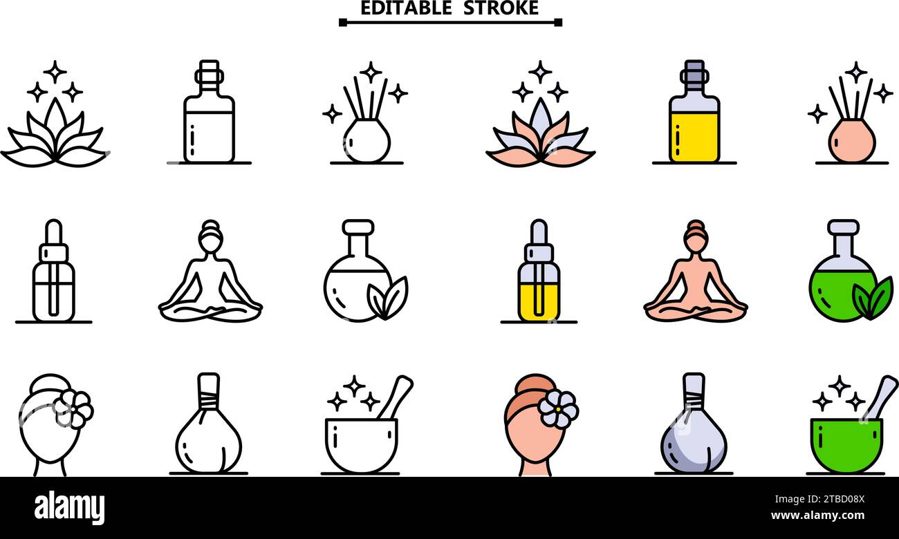 Ayurveda icons set. Editable stroke. Outline pictogram vector ...