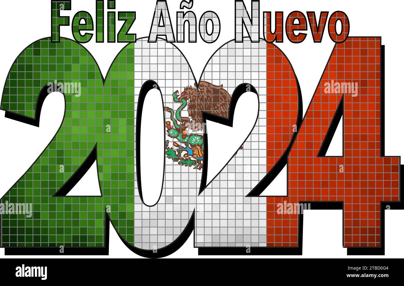 Happy New Year 2024 with Mexico flag inside Illustration, 2024 HAPPY