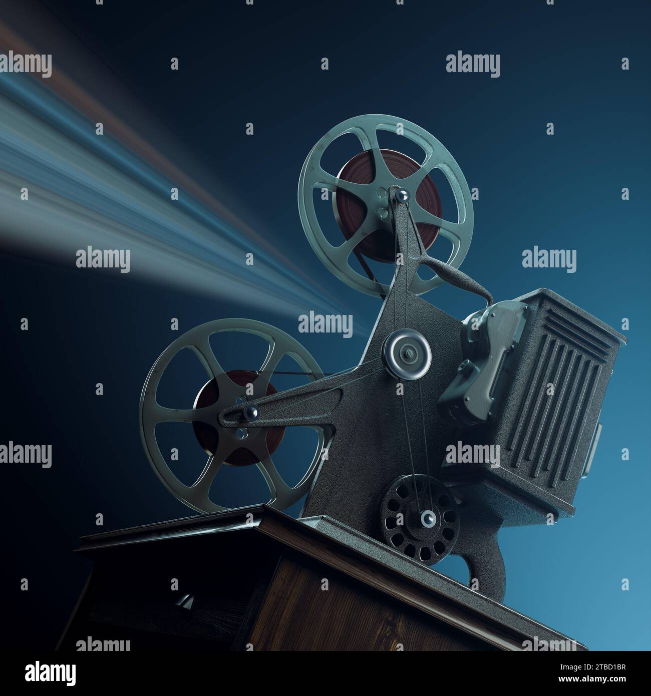 Classic Film Projector Casting Beam in Dark Room Echoes of Cinematic
