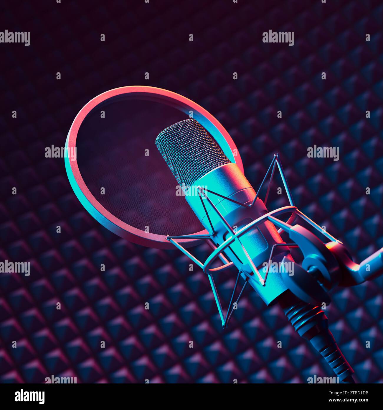 HighQuality Studio Recording Microphone with Pop Filter in Neon Lights