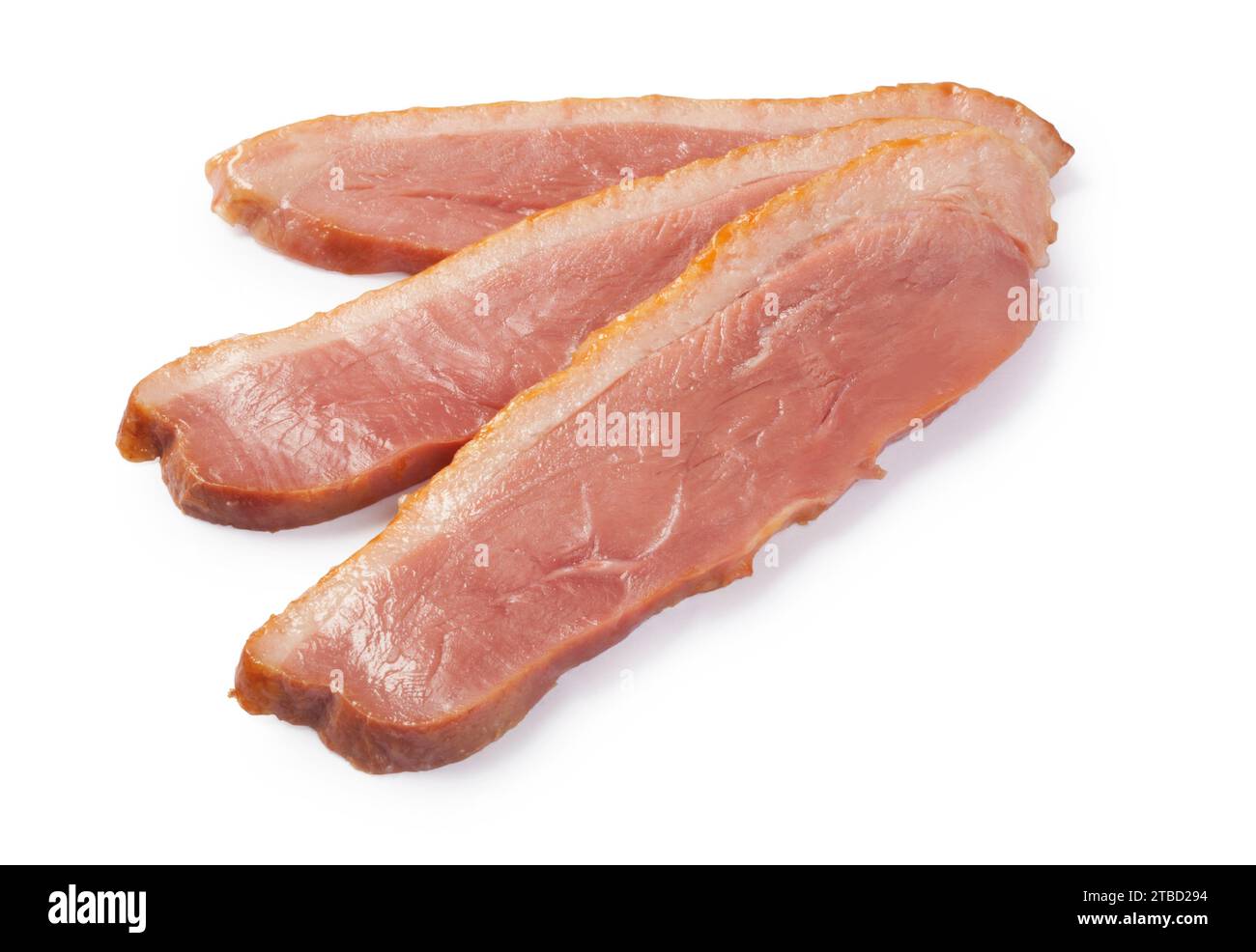 Studio shot of sliced smoked duck breast cut out against a white background Stock Photo