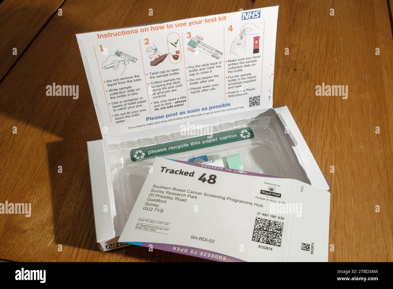 NHS bowel cancer screening kit Stock Photo
