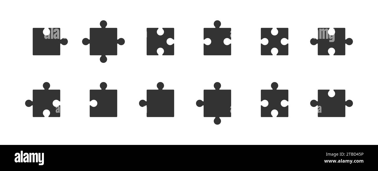 Set of black puzzle pieces. Jigsaw icon. Flat vector illustration Stock ...