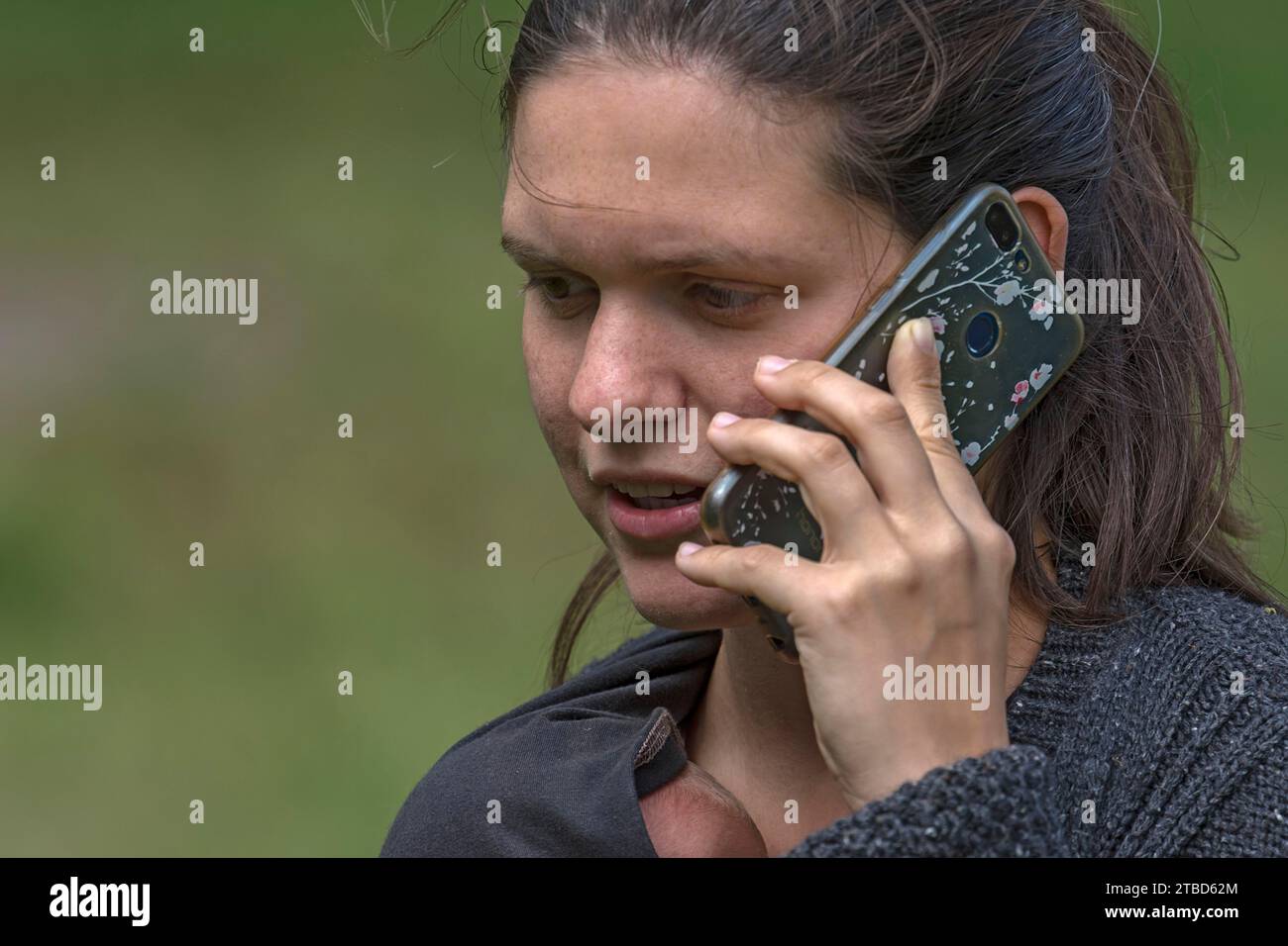 Young woman using a smartphone, Mecklenburg-Western Pomerania, Germany Stock Photo