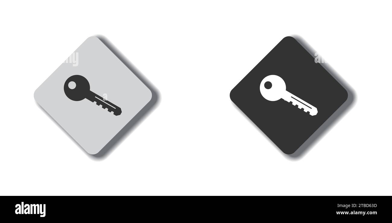 Key Icon on a flat button with a shadow. Vector illustration Stock Vector