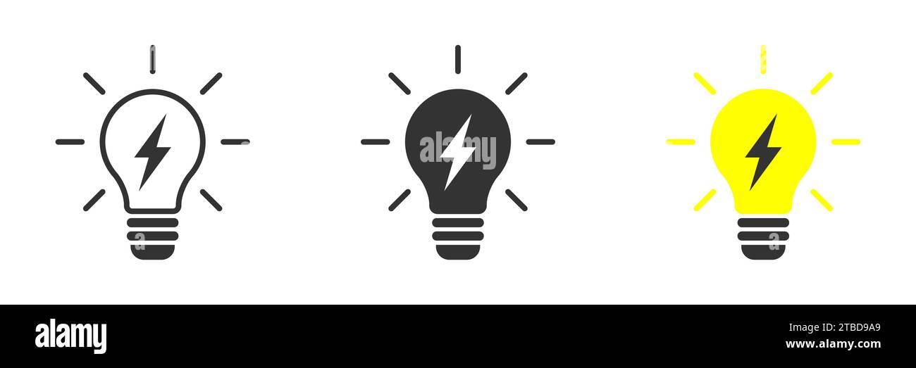 Lightning in light bulb icon. Light bulb symbol with lightning bolt inside. Vector illustration Stock Vector