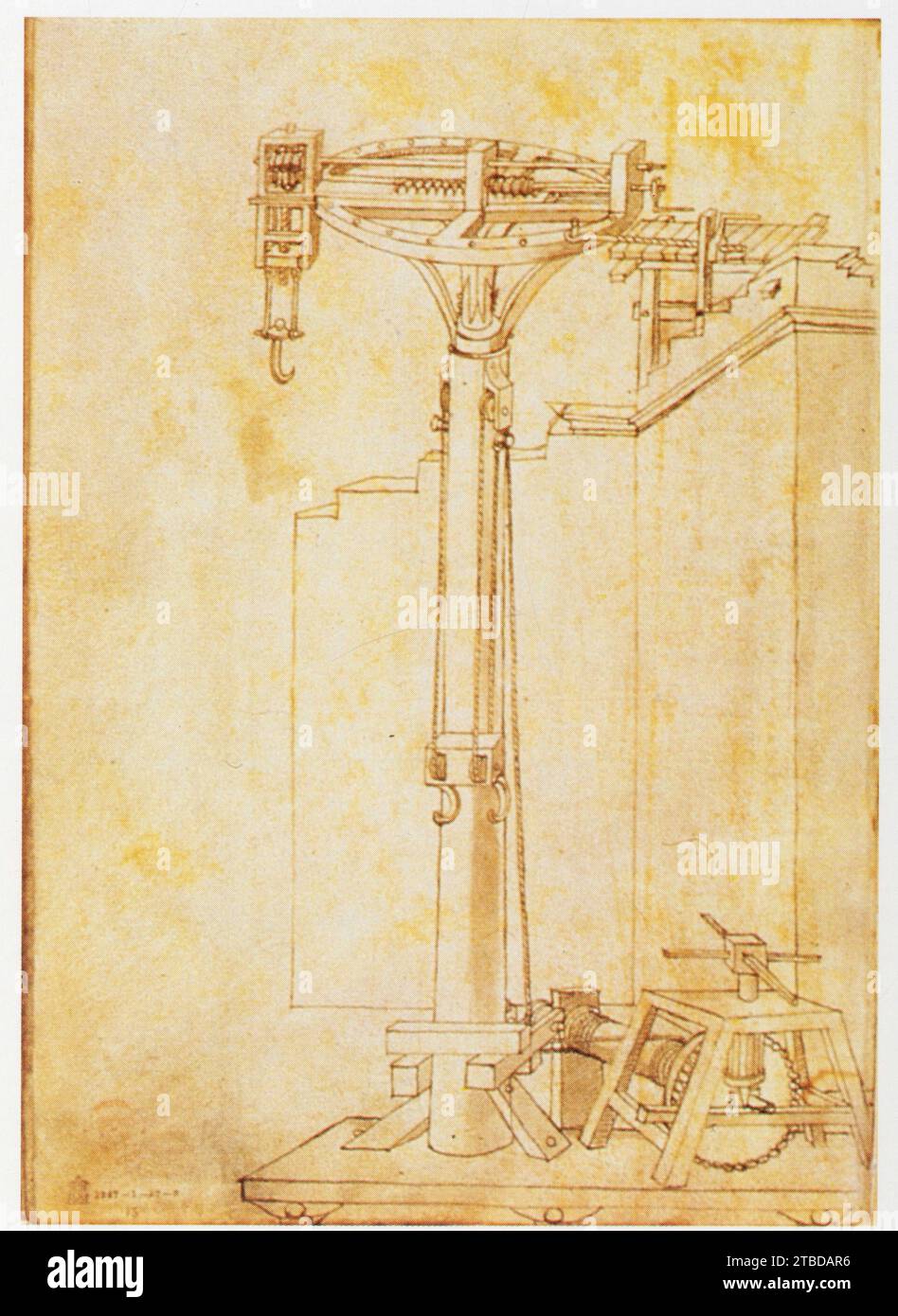 Francesco di Giorgio.1439-1501.Treuil et grue de reprise sur chariot. Stock Photo