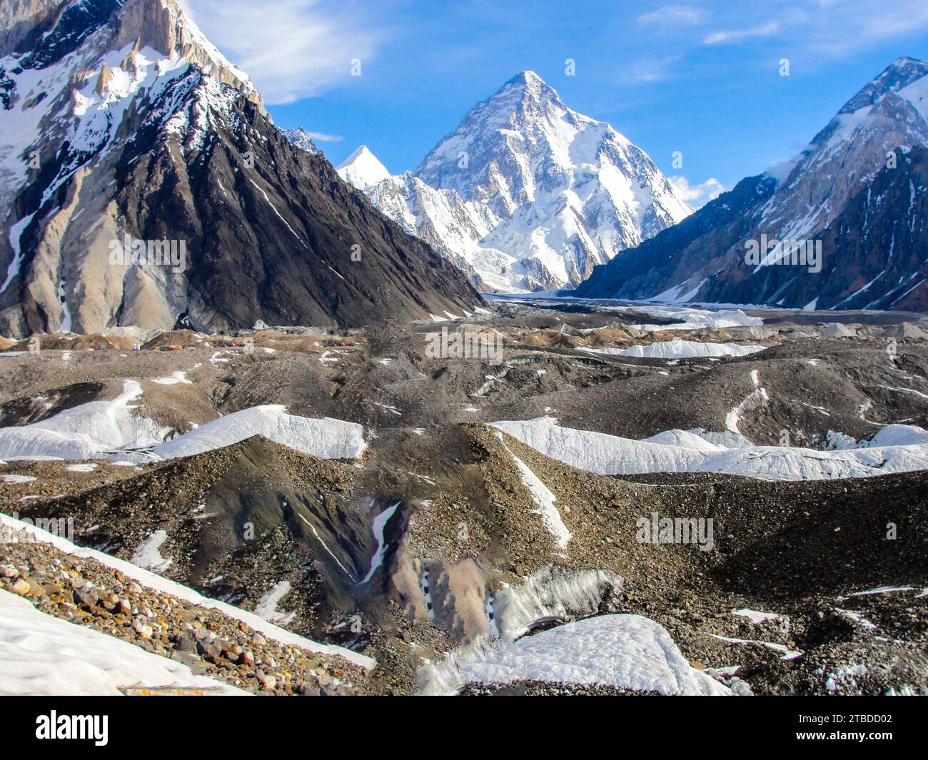 Fascinating view of the K2 Summit, 8,611 m above sea level, the second highest mountain on the earth situated in the Gilgit Baltistan region, Pakistan Stock Photo