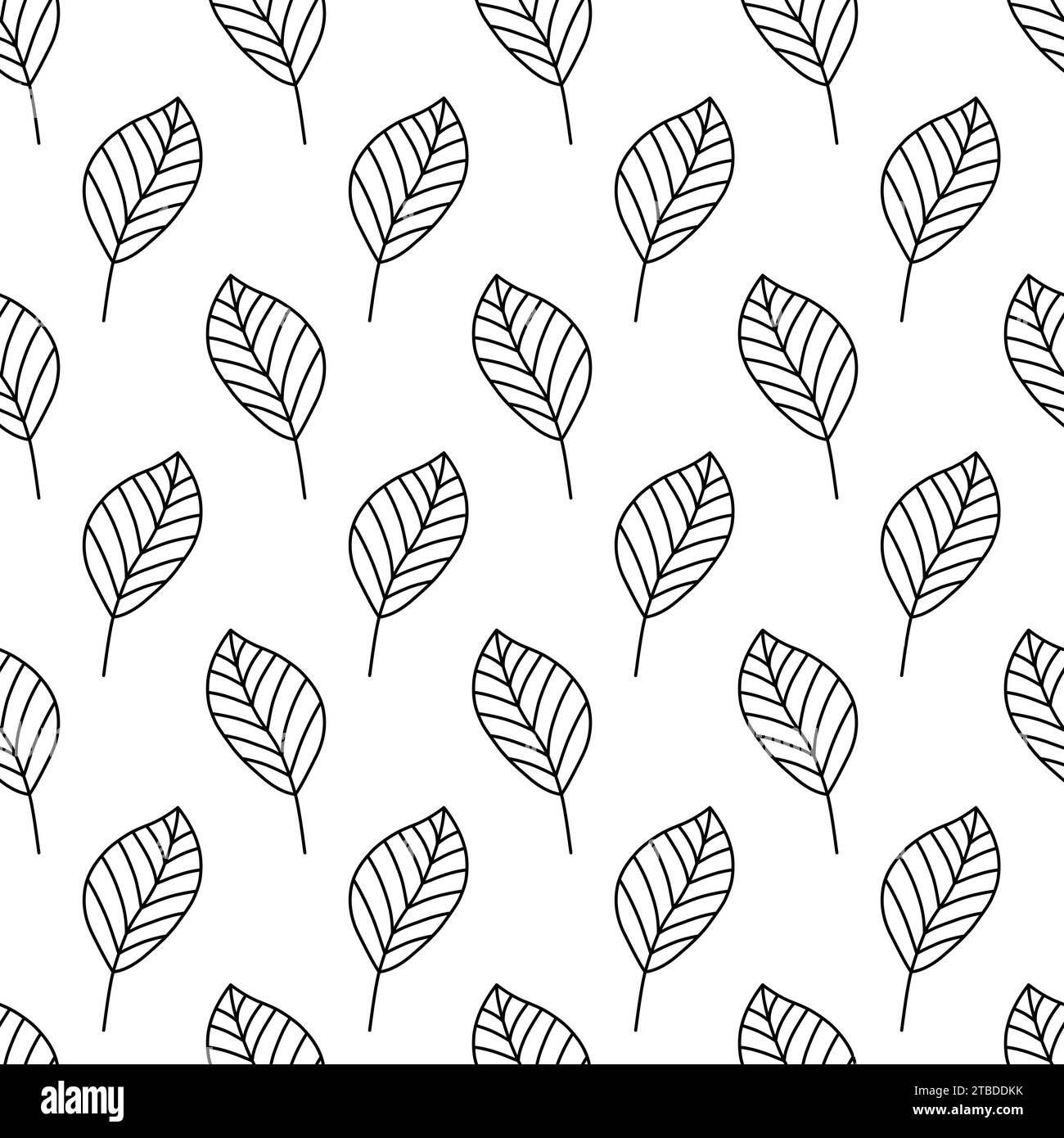 Leaf seamless pattern. Repeating leaves background. Repeated nature small patern for design prints. Line simple plant. Spring repeat texture. Hand Stock Vector