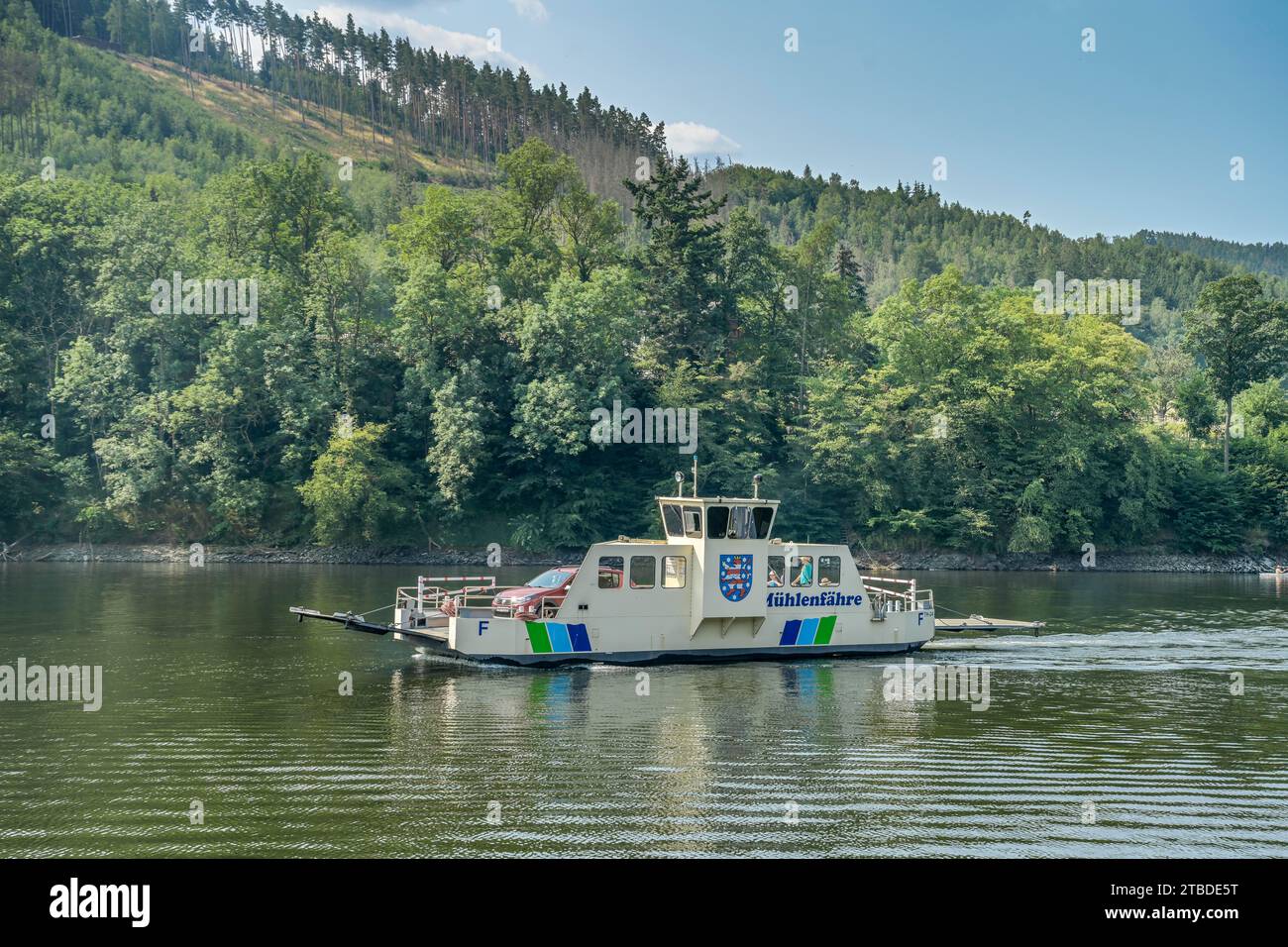 Ferry, Linkenmuehle-Altenroth, Hohenwarte reservoir, Thuringia, Germany Stock Photo