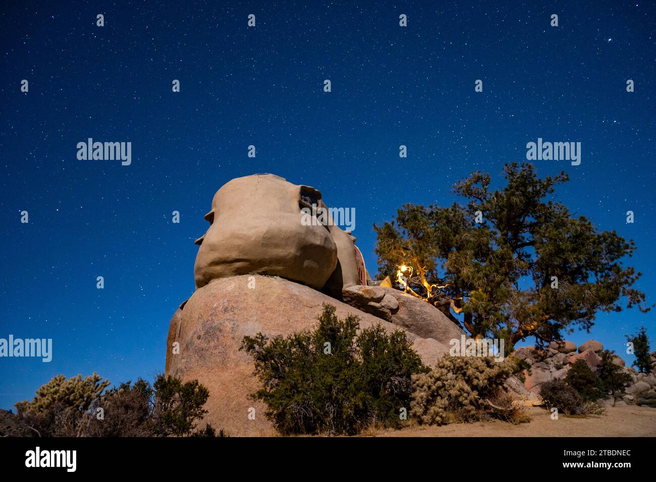 The Cosmic Castle in Garth's Boulder Garden taken during a clear night in the Mojave Desert. Stock Photo