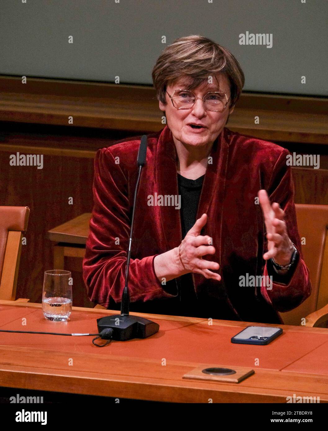 Karolinska Institute in Sweden. December 6, 2023: Winners of the 2023 Nobel Prize for Physiology and Medicine, KATALIN KARIKO, at a press conference at the Nobel Forum at the Karolinska Institute in Sweden. Also present was the co-winner Drew Weissman. Both are from the University of Pennsylvania. The two were awarded the Nobel Prize for their discoveries about how RNA interacts with the immune system. Their work made possible development of the Covid-19 vaccine. Credit: ZUMA Press, Inc./Alamy Live News Stock Photo