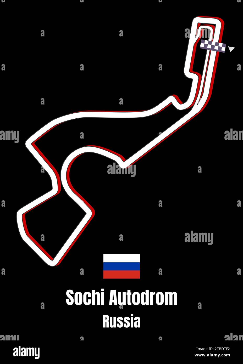 Sochi Autodrom racing circuit map poster Stock Vector