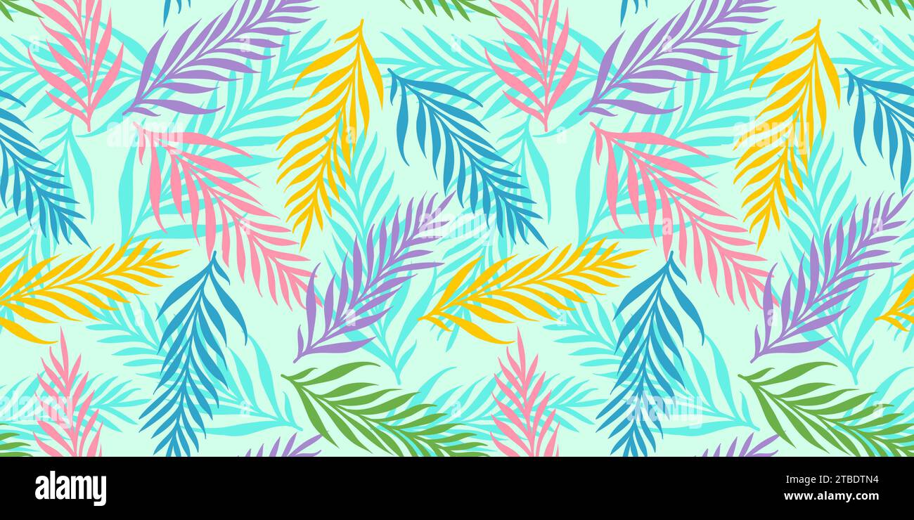 Vector seamless tropical pattern with exotic leaves. Vector floral pattern with tropical plants. Colorful leaves. Stock Vector