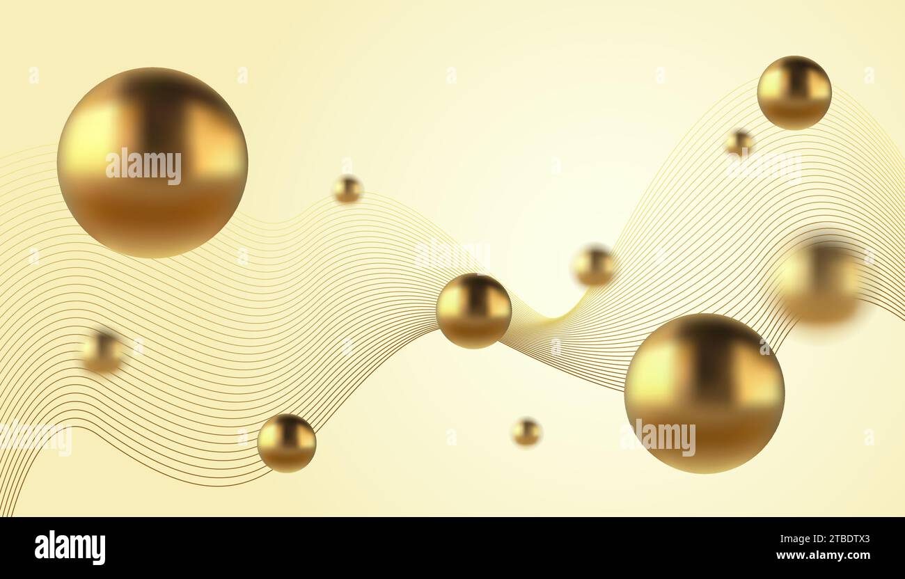 Vector abstract background with golden metallic balls. Trendy vector background in realistic style with gold. Stock Vector