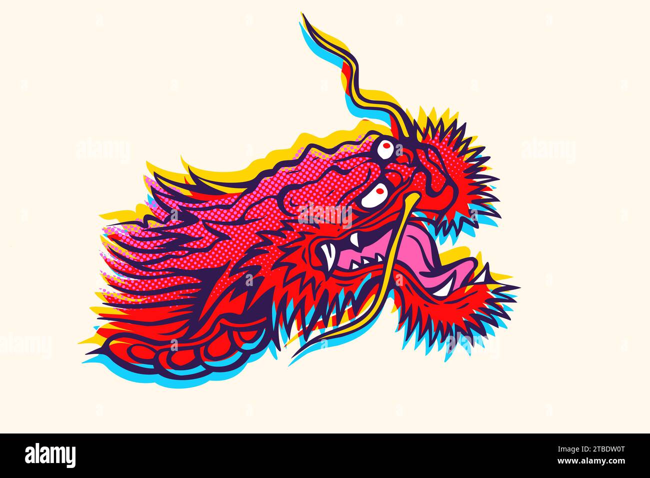 Vector illustration of a head of Chinese dragon white background. Vector Asian dragon in glitch style. Stock Vector