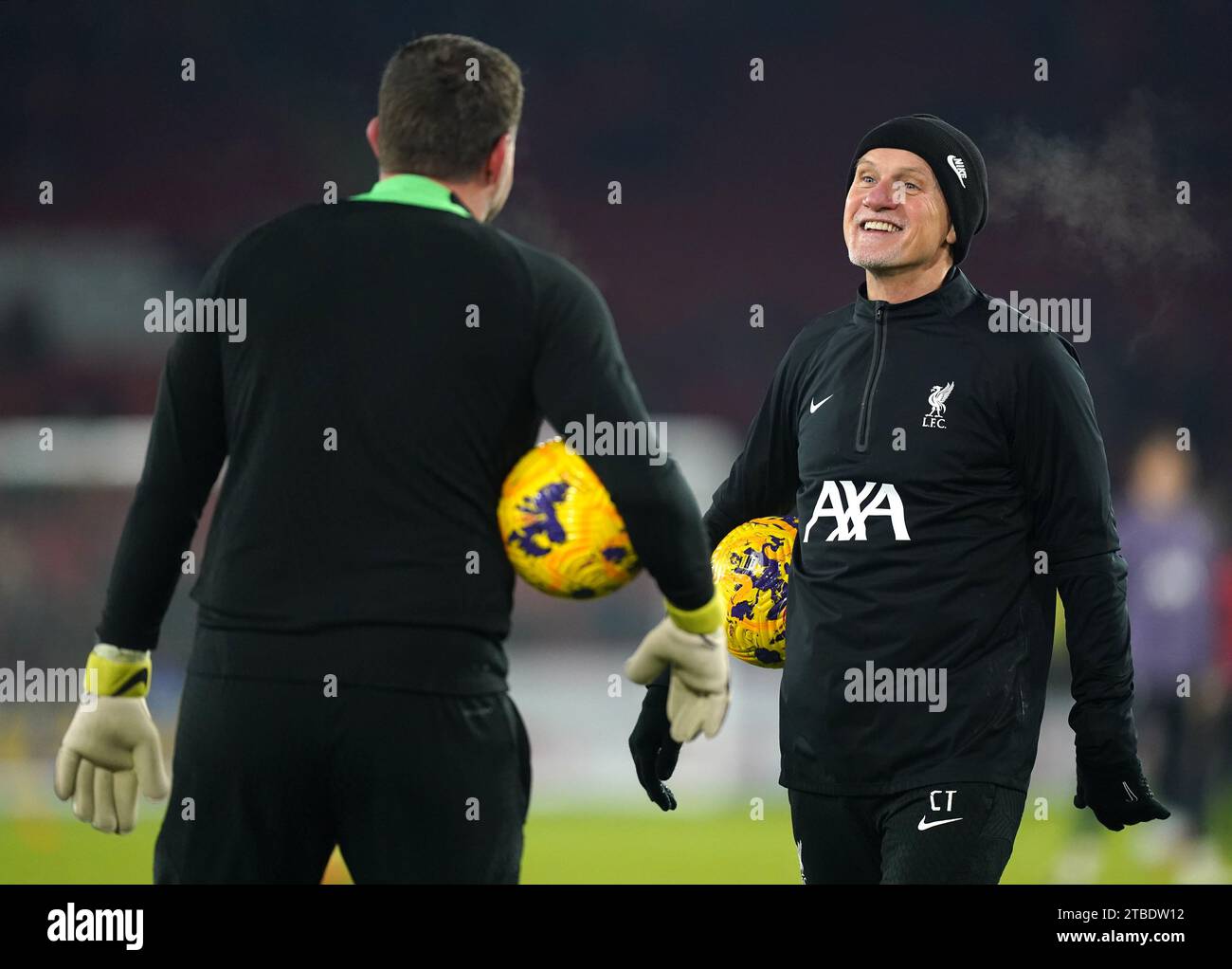 Liverpool goalkeeping coach Claudio Taffarel (right) ahead of the Premier League match at Bramall Lane, Sheffield. Picture date: Wednesday December 6, 2023. Stock Photo