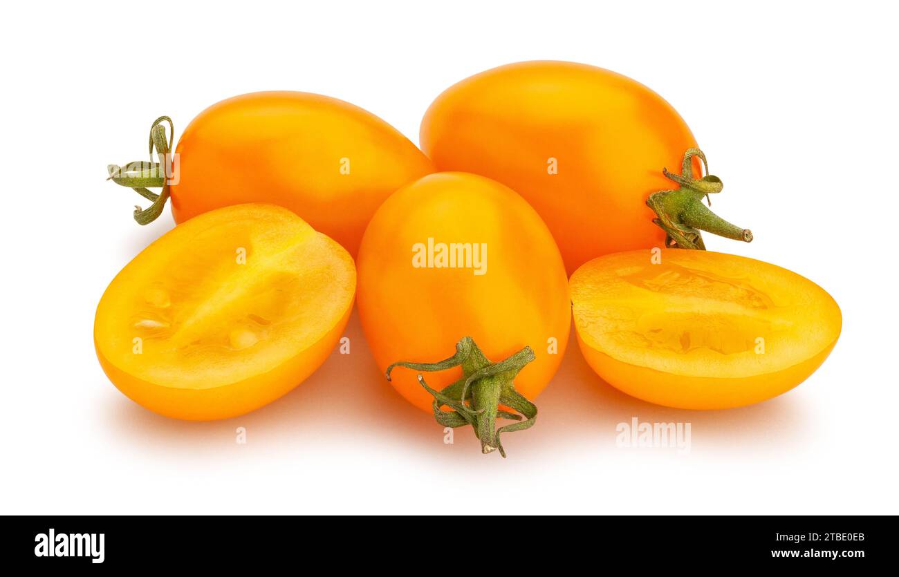 orange plum cherry tomato path isolated on white Stock Photo