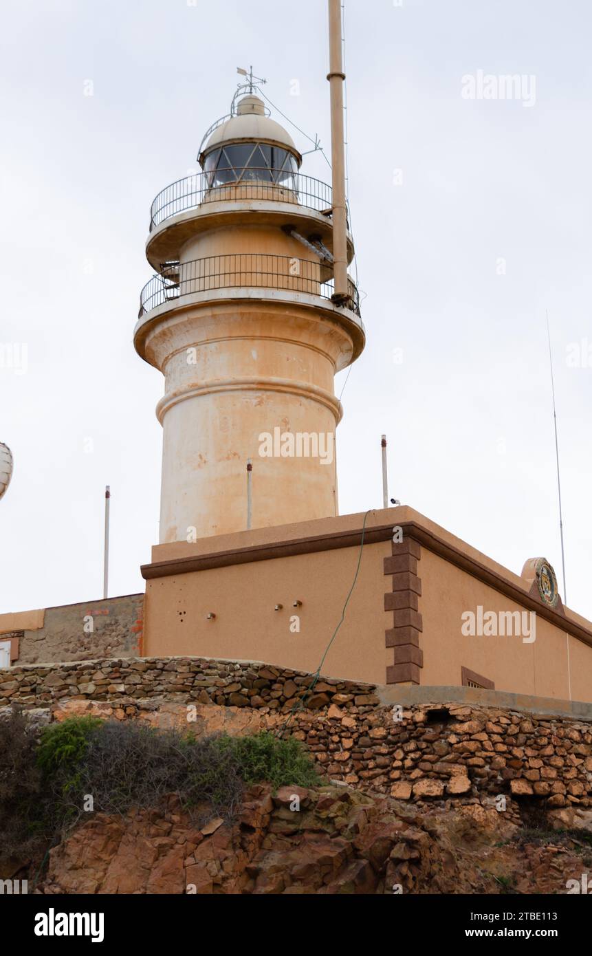 ALMERIA, SPAIN - 24 JANUARY 2023 The lighthouse was built on the ruins ...