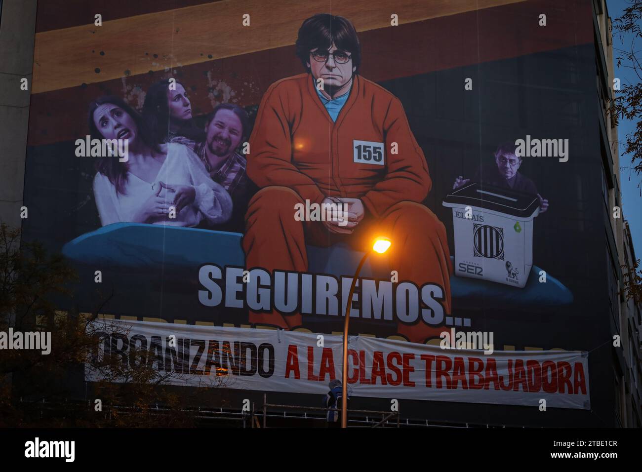 A view of a banner installed by the prohousing activists during the demonstration. A group of