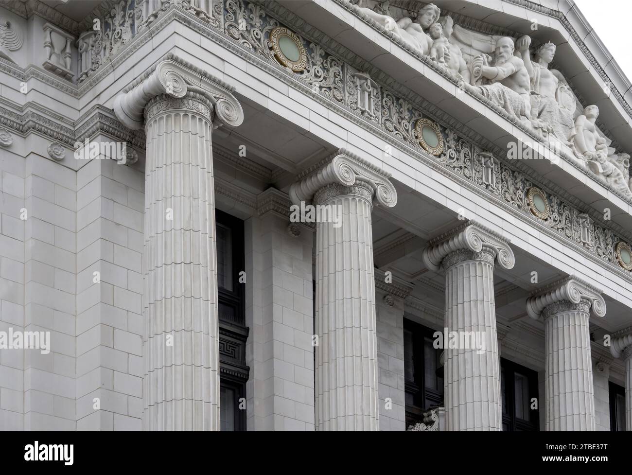 Neo-classical columns with Corinthian scrolls Stock Photo