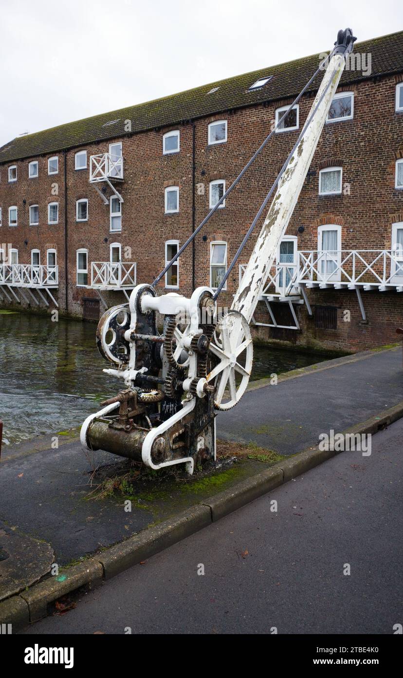 The crane at the end of the Driffield Canal in Yorkshire Stock Photo