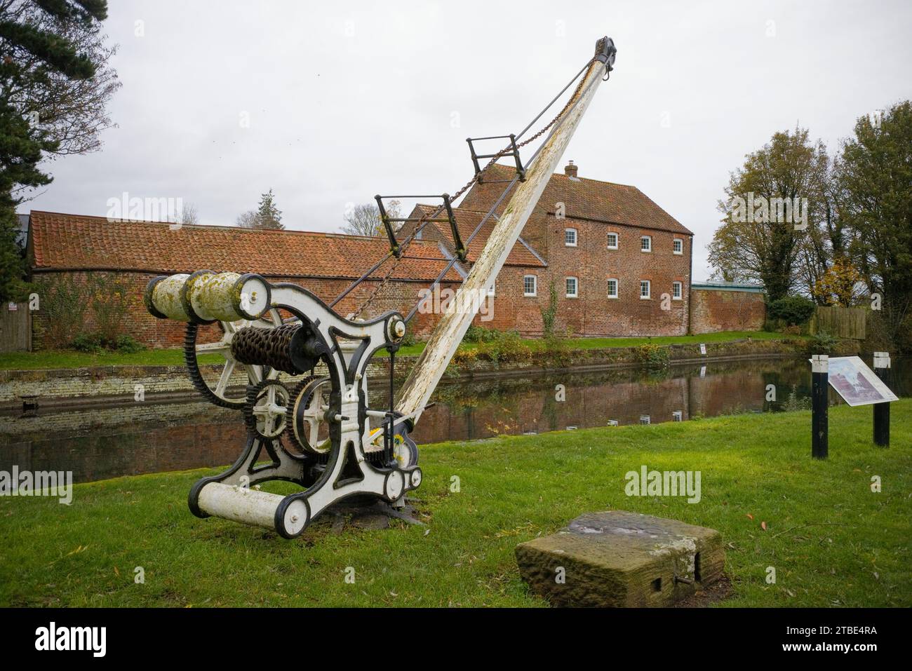 One of two cranes at the end of the Driffield Canal in Yorkshire Stock Photo