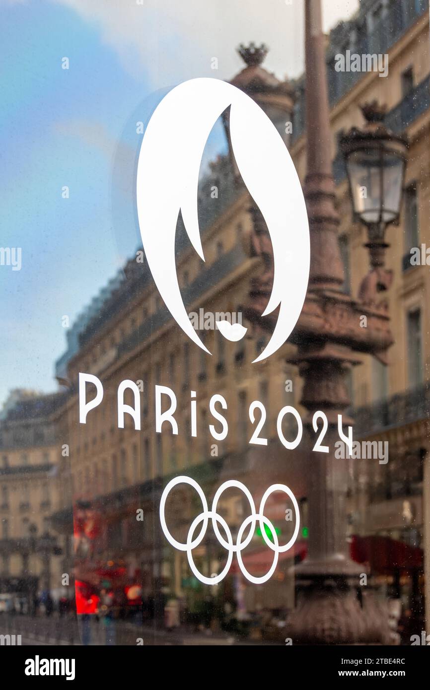Closeup of the Paris 2024 logo, symbol of the Summer Olympic Games of