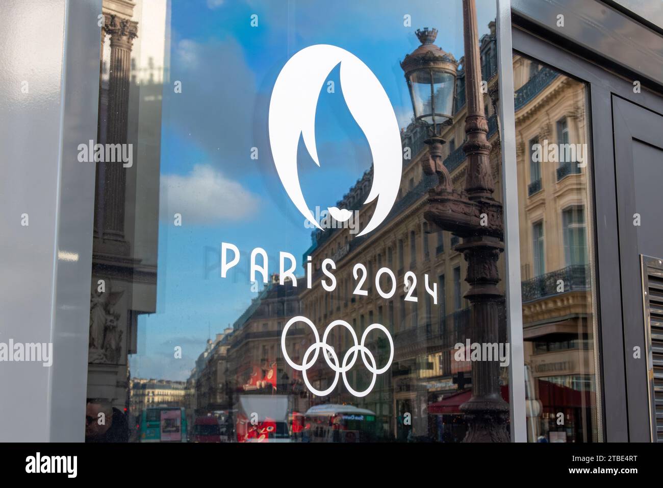 Closeup of the Paris 2025 logo, symbol of the Summer Olympic Games of