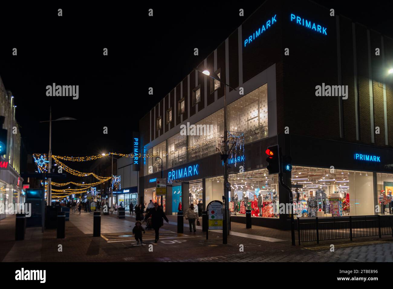 Primark store in Southend on Sea High Street with Christmas lights
