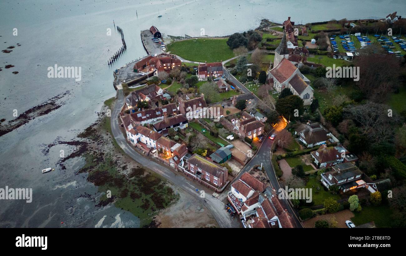 Aerial view of Bosham village, West Sussex, at dusk Stock Photo