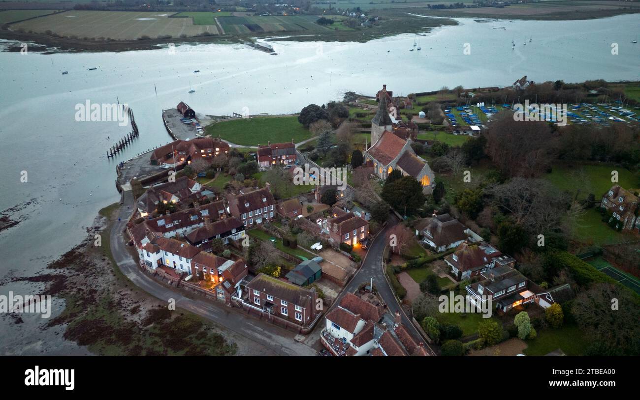 Aerial view of Bosham village, West Sussex, at dusk Stock Photo