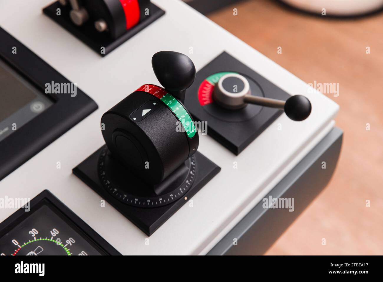 Azimuth thruster control levers, equipment of a tug boat control panel