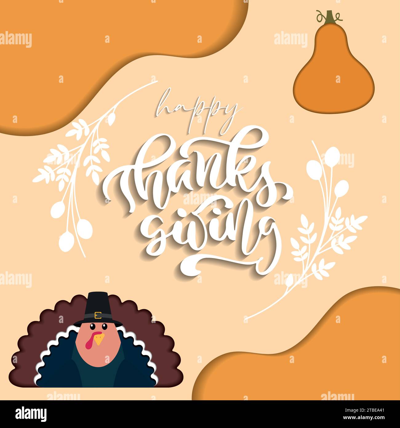 Happy thanksgiving template with turkey and text Vector Stock Vector ...