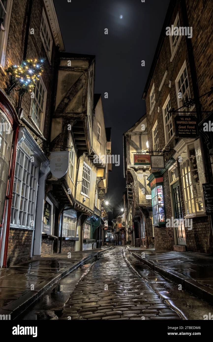 The moon shining over the Shambles in York, North Yorkshire, UK Stock Photo