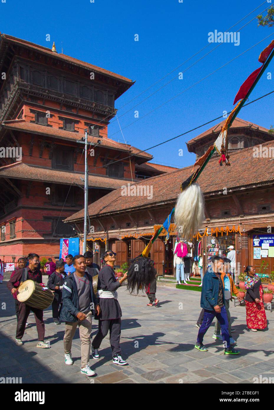Nepal, Kathmandu, Tihar Festival, drummers, musicians, procession, Stock Photo